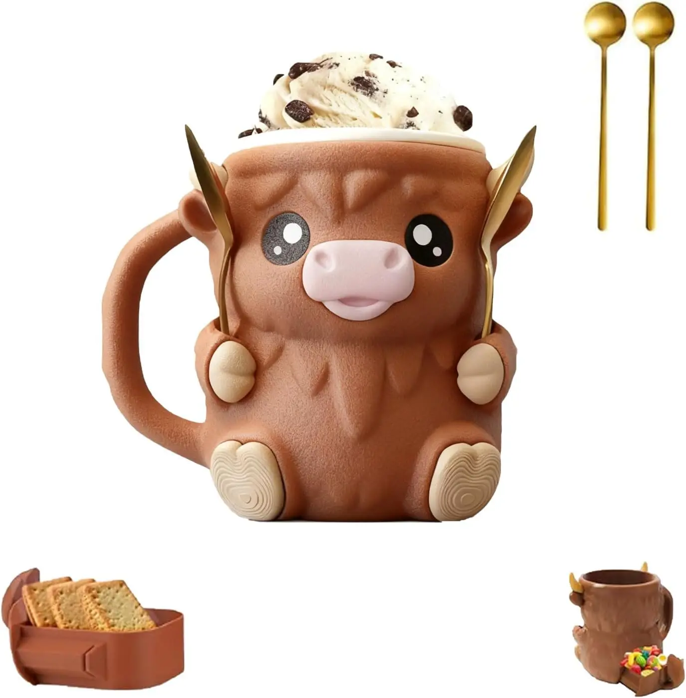 

Cute 3D Printed Cow Ice Mug Creative Funny Coffee Milk Beer Cup Ice Cream Holder With Spoon Slot Fun Cartoon Animal Water Mug