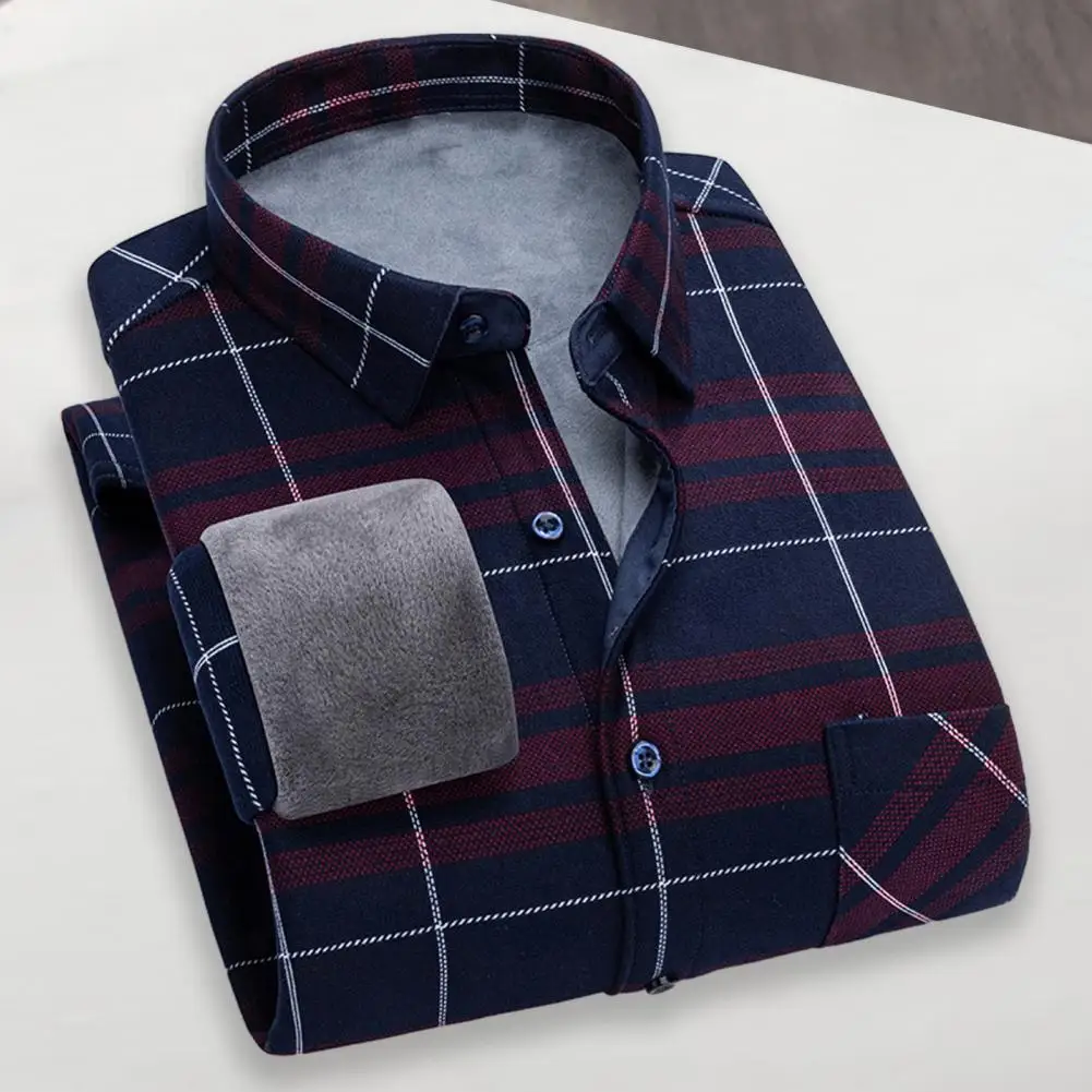 Men Winter Fleece Male Long Sleeve Casual Plaid Shirt Good Quality Man Thicker Warm Slim Fit Shirts Size XL- 4XL