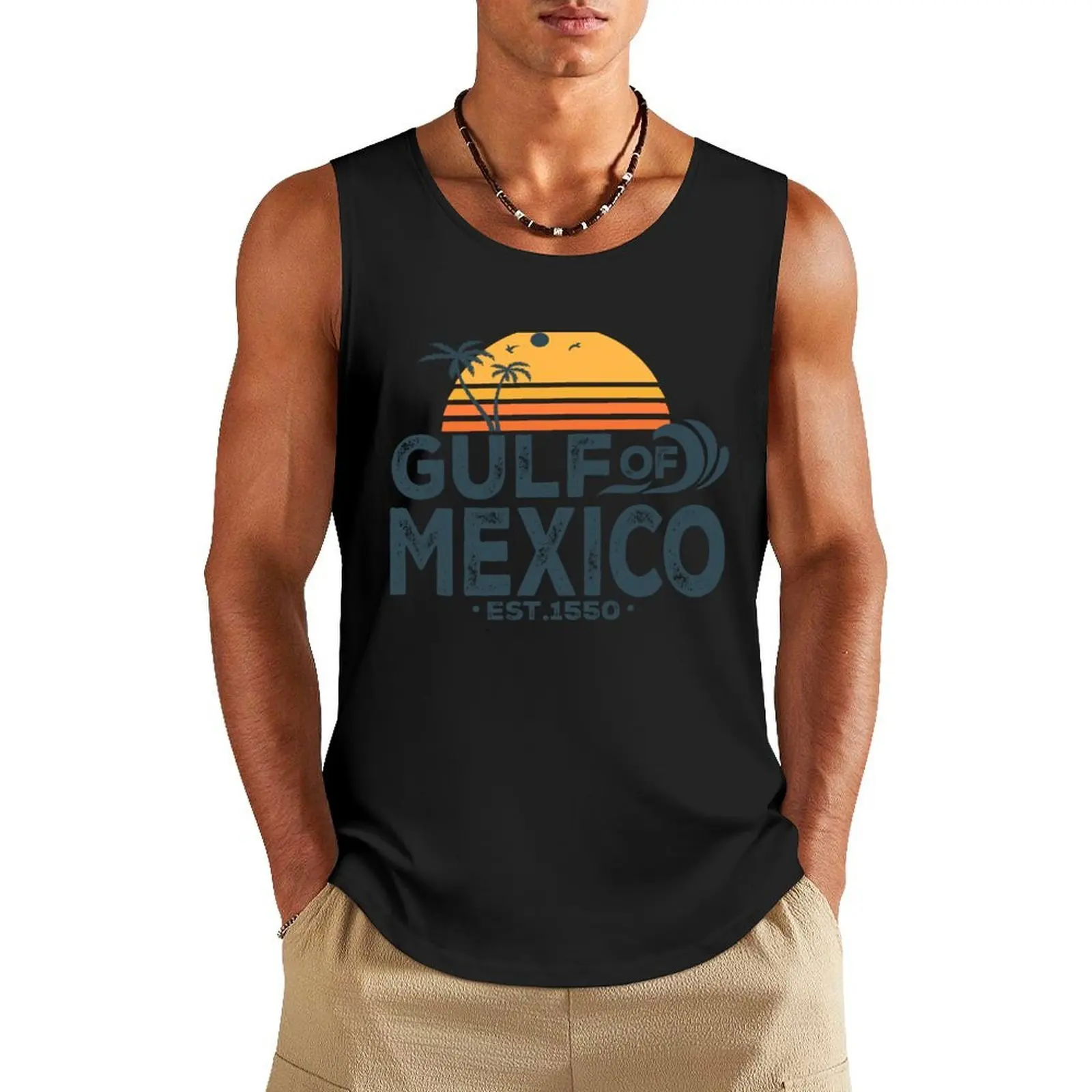 

Gulf of Mexico Est. 1550 Tropical Beach Travel Souvenir T-Shirt Tank Top Male clothes T-shirt male