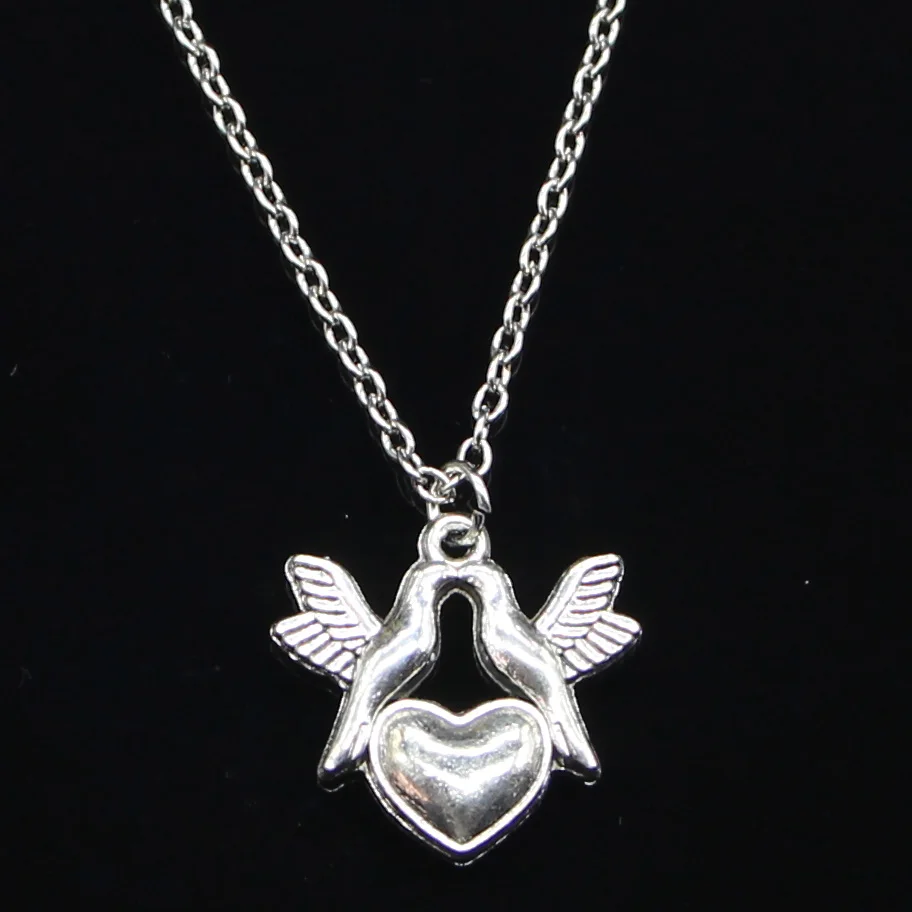 20pcs New Fashion Necklace 21x21mm kissing doves birds heart Pendants Short Long Women Men Colar Gift Jewelry Choker