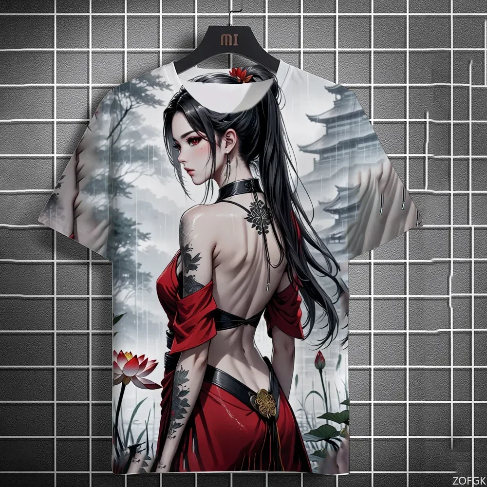 3D Fashion Anime Style Sexy Beauty Pattern Printed Short Sleeved Loose Casual Round Neck Comfortable Personalized T-shirt