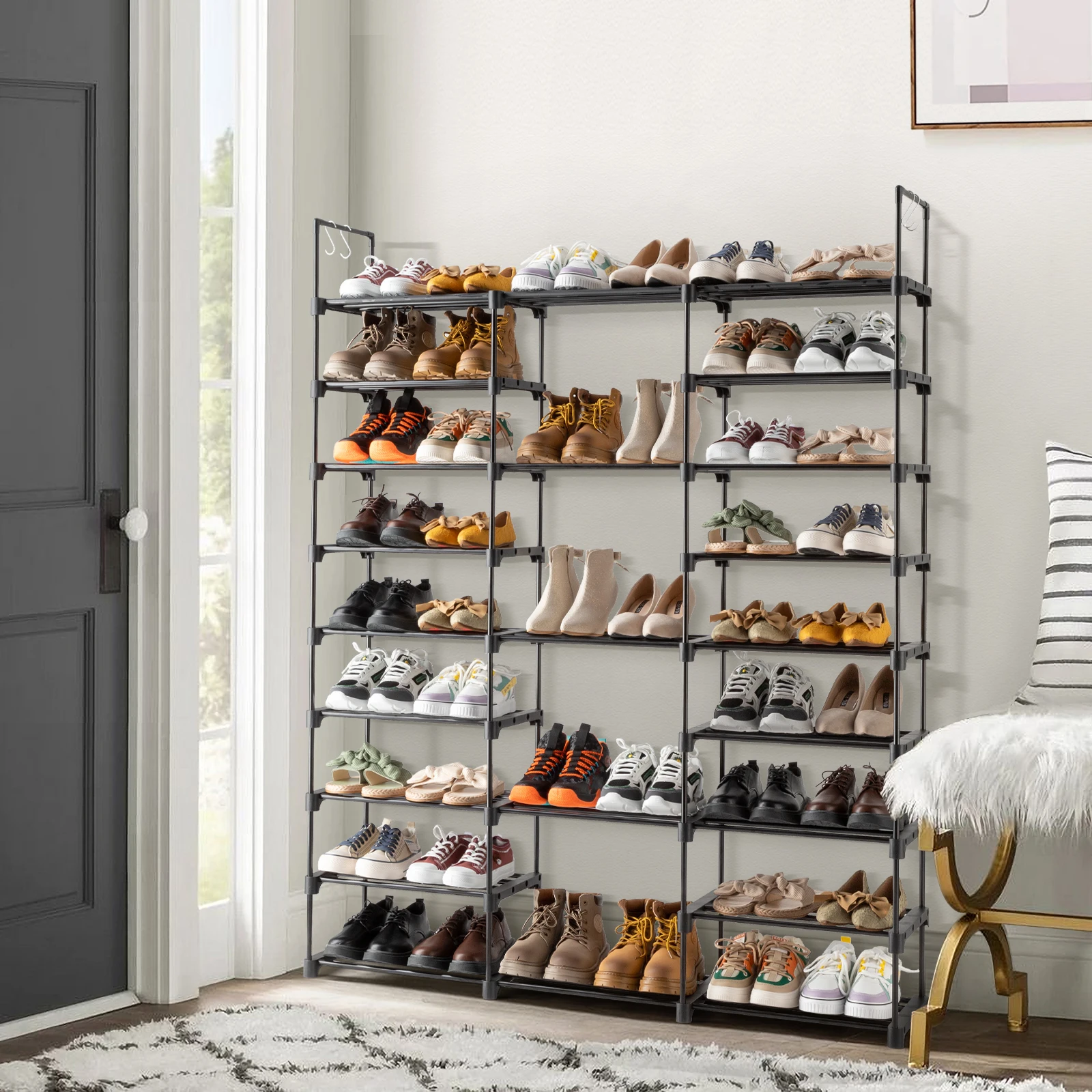 

9 Tiers Shoe Rack Storage Organizer Shoe Shelf Organizer for Entryway Holds 50-55 Pairs Shoe, Stackable Shoe Cabinet Shoe Rack