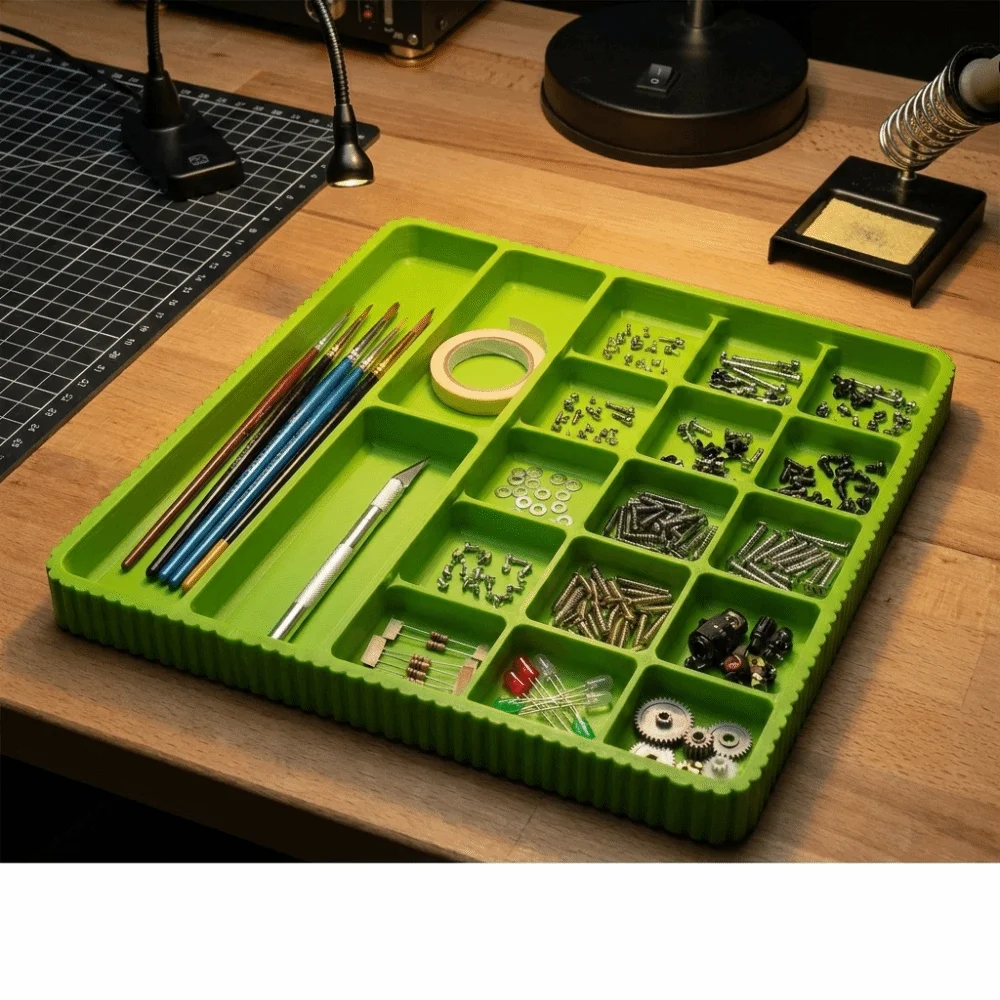 Durable Plastic 3D Printed Tray Multiple Compartments Smooth Surface Electronic Parts Tray Compact Size Sturdy Structure
