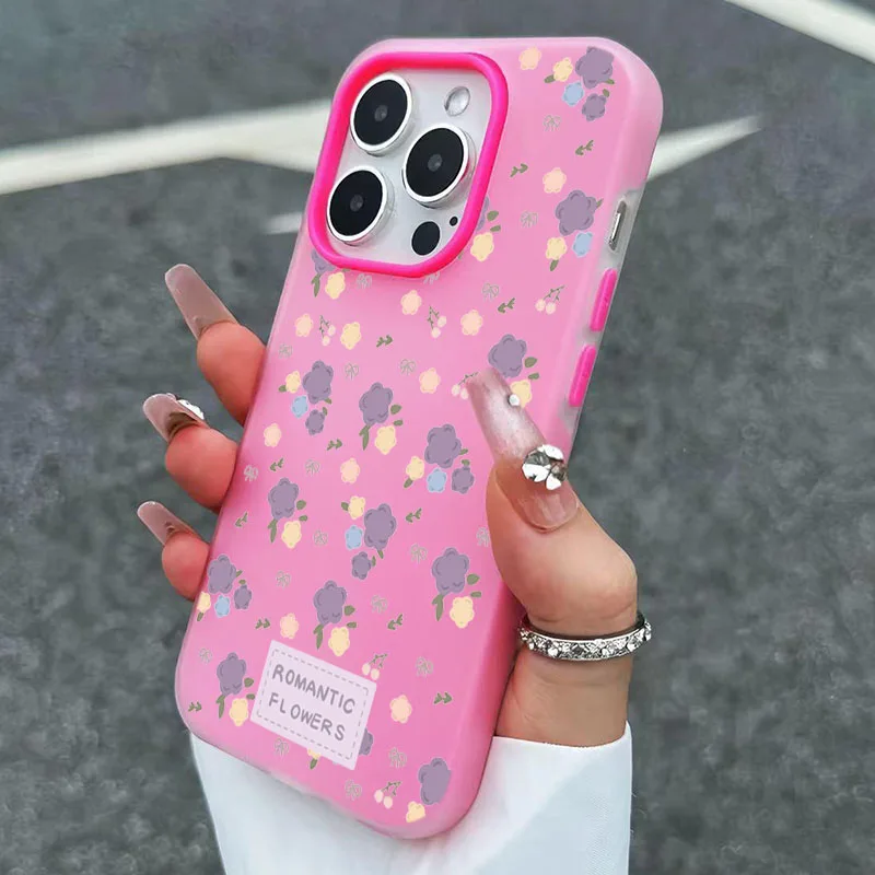 Aesthetic Cute Flower Pattern Design 2 In 1 Matte Phone Case For IPhone 17 16 Pro Max Air XS X XR 15 14 13 12 11 16 Plus Cover