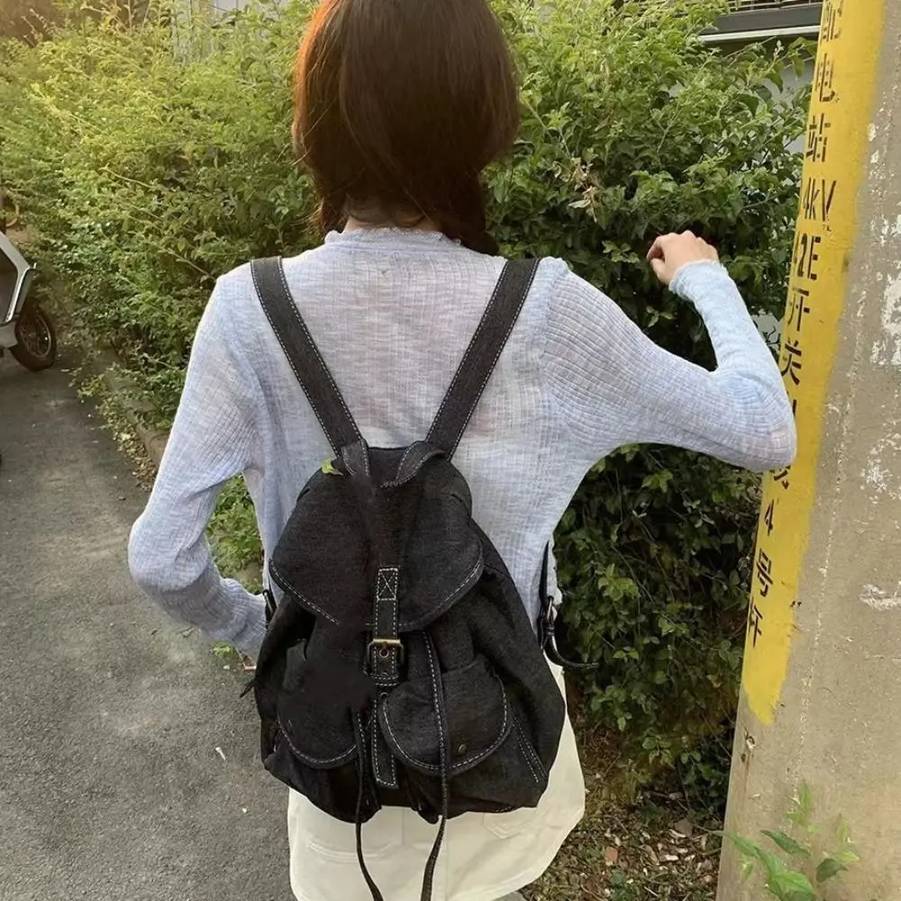 Portable Large Capacity Denim Backpack Canvas Fashion Unisex Backpack Vintage Versatile Travel Bag Student
