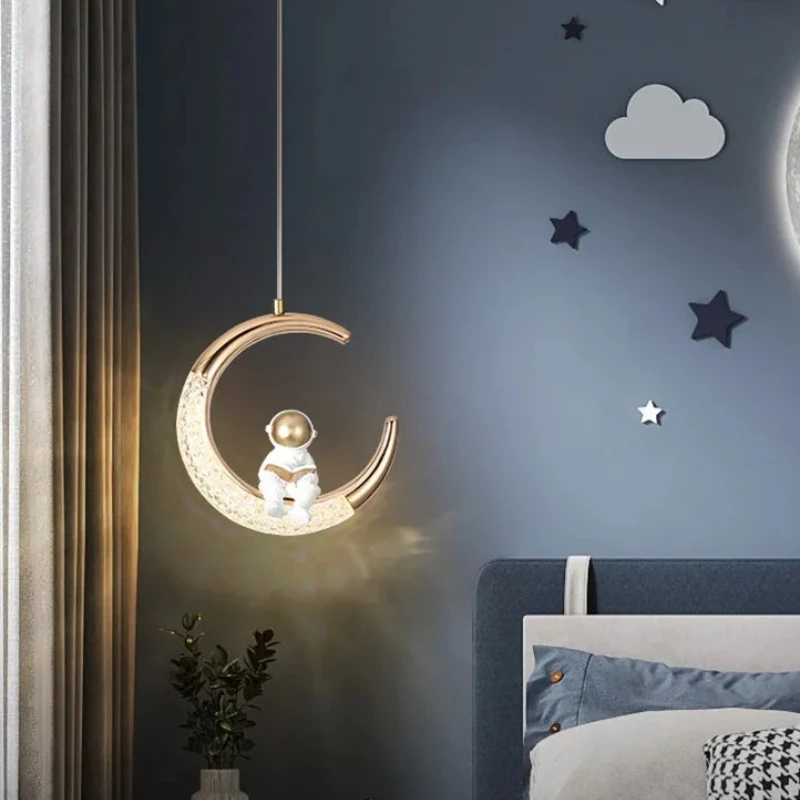 Moon Astronaut Pendant Light Modern Minimalist LED Hanging Lamp for Children's Room Bedroom Bedside Nordic Home Decor