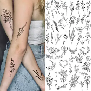 Černá velká květina falešná tetovací nálepka pro ženy růžová pivoňka dočasné DIY tetování s vodním transferem dívky ruka záda body art 10 nejlepší prodej permanentní tetovací nálepka - №4