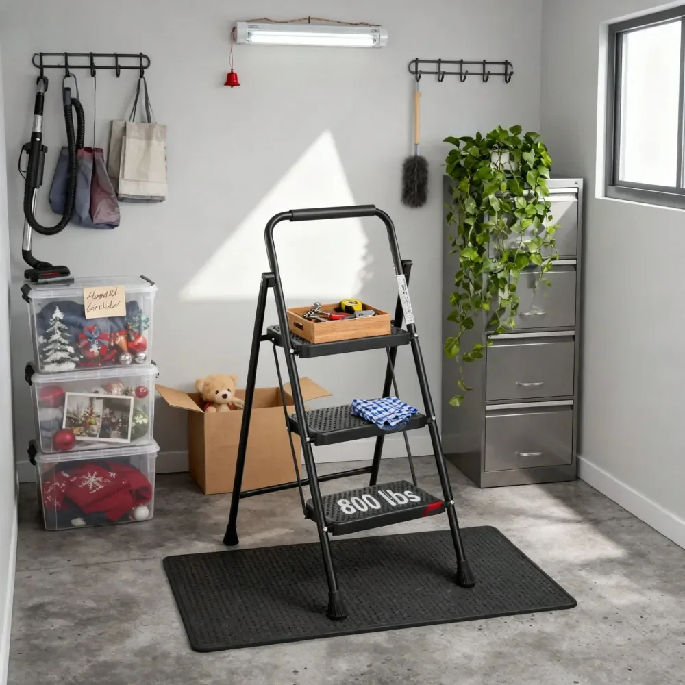 

Лестница-табурет складная с предохранительным замком, противоскользящими накладками на ступенях, грузоподъемность 300 фунтов