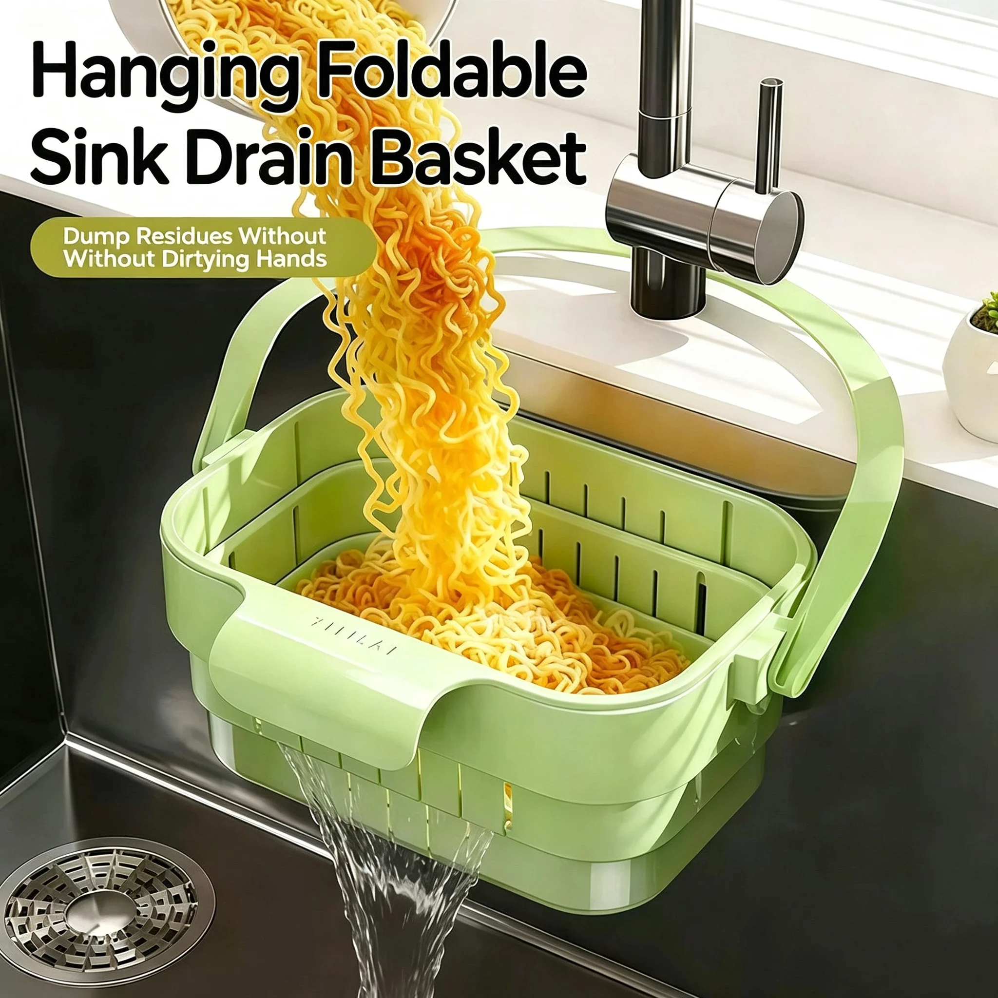Hanging Foldable Expandable Sink Colander Kitchen Food & Fruit Residue Filter Basket Space-Saving Sink Strainer for Home Kitchen