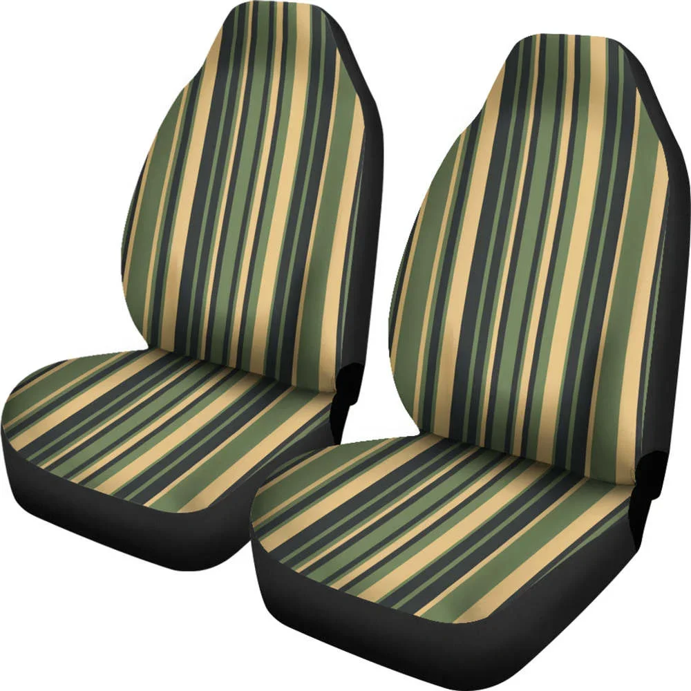 Tuscan Stripes Car Seat Covers Green and Black and Stone Earth Tones,Pack of 2 Universal Front Seat Protective Cover