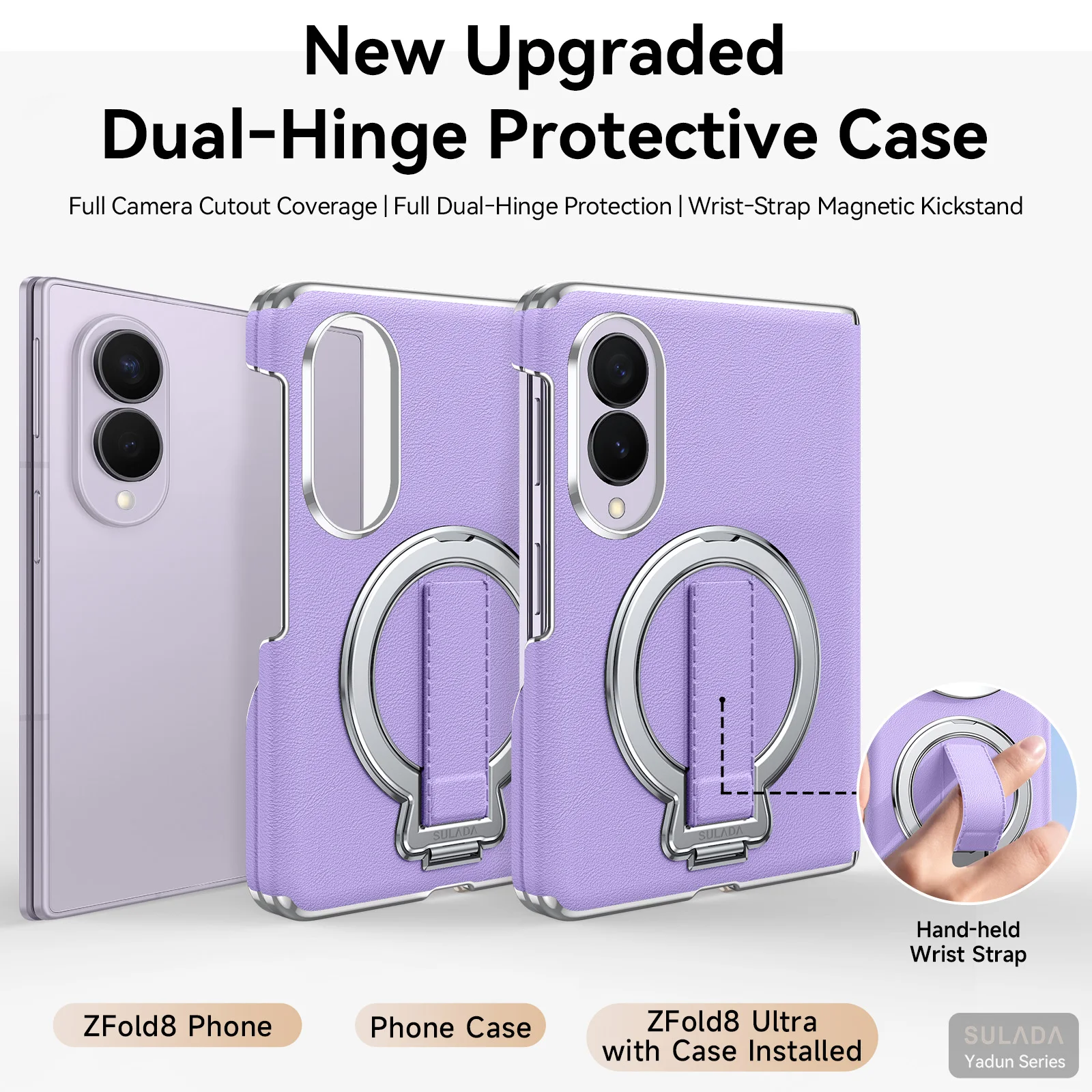 For Samsung Galaxy Z Fold 8 Wide ZFold8 5G Case Matte Leather Wrist Strap Bracket Shockproof Protection Back Cover Accessories