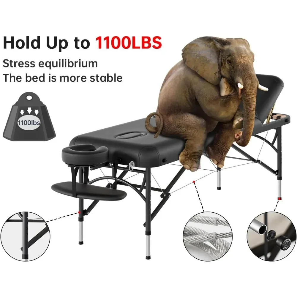 Massage Table Portable 3 Folding Lightweight Facial Salon Spa Tattoo Bed with Carrying Bag & Aluminium Leg Massage Table