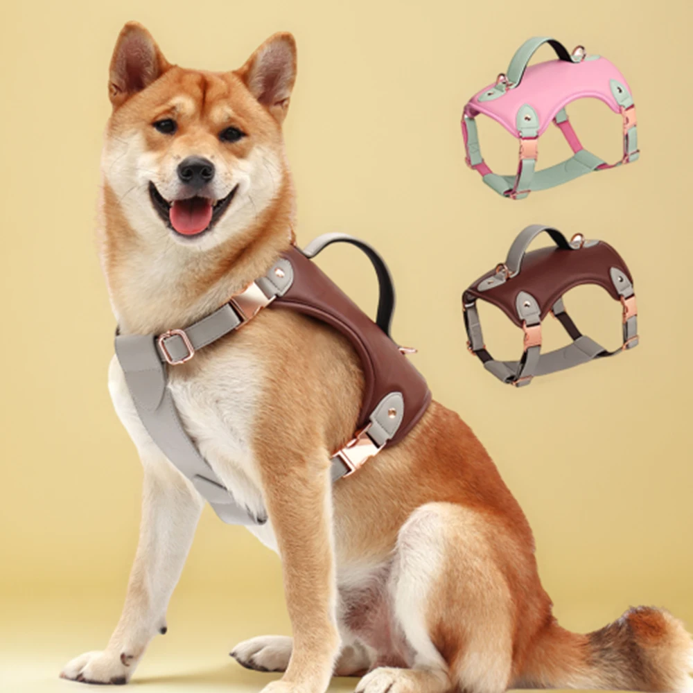 Soft PU Leather Dog Harness Medium Large Dogs Harness Vest With Handle Adjustable For Medium Big Dogs Chihuahua Bulldog