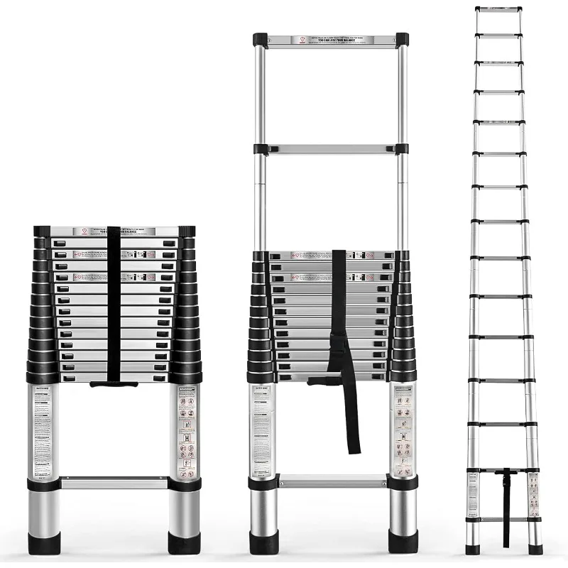 14.5 FT Telescoping Ladders Heavy Duty Aluminum Collapsible Ladder Load Bearing 330 LBS Extension Ladders Applicable