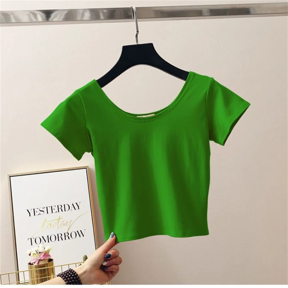2024 Summer New Hotweet Casual Crop Top Women Fashion Trend O-Neck Short Sleeve T-Shirt  All-Match Slim Fit Basic Top Multicolor