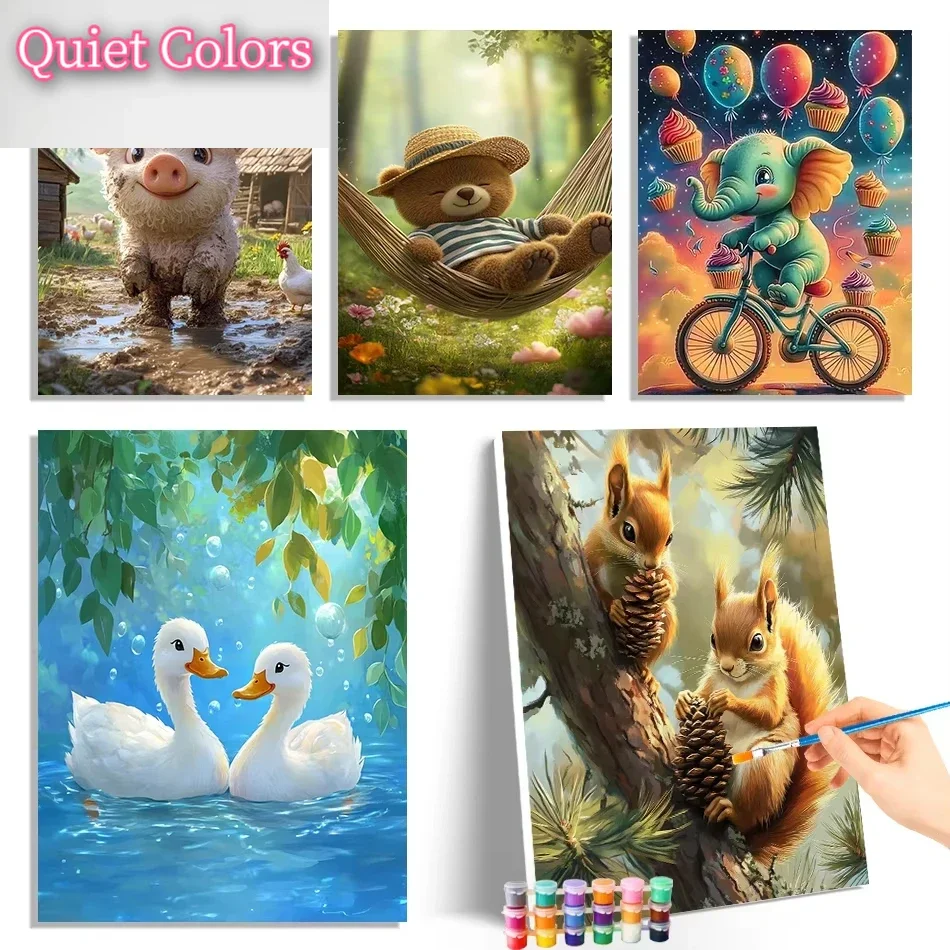 

Painting By Numbers Draw Cute cartoon animals Oil Set Drawing By Numbers Paint Kit Watercolor Wall Decoration For Home--framele