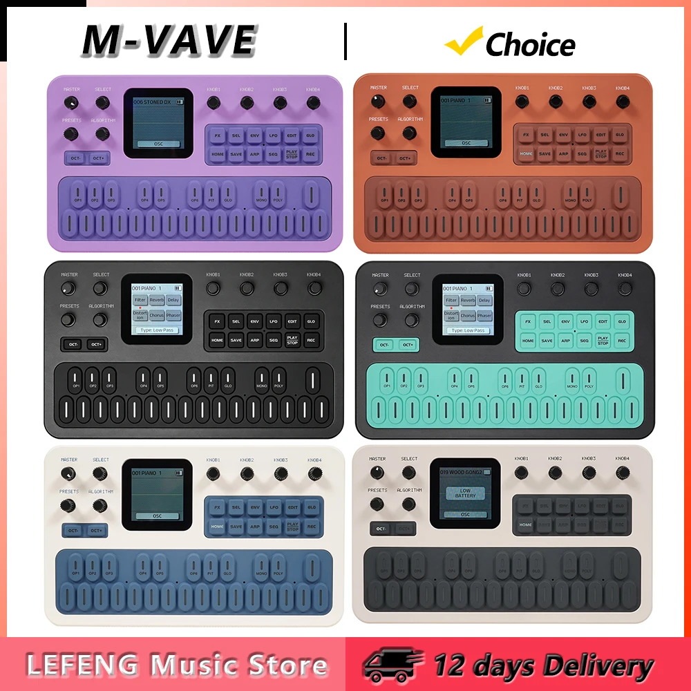 M-VAVE FM-1 Portable Fm Synthesizer 32-Algorithm 6-Operator 128 Presets Built-In Speaker Bluetooth Midi 12h Battery TFT Display