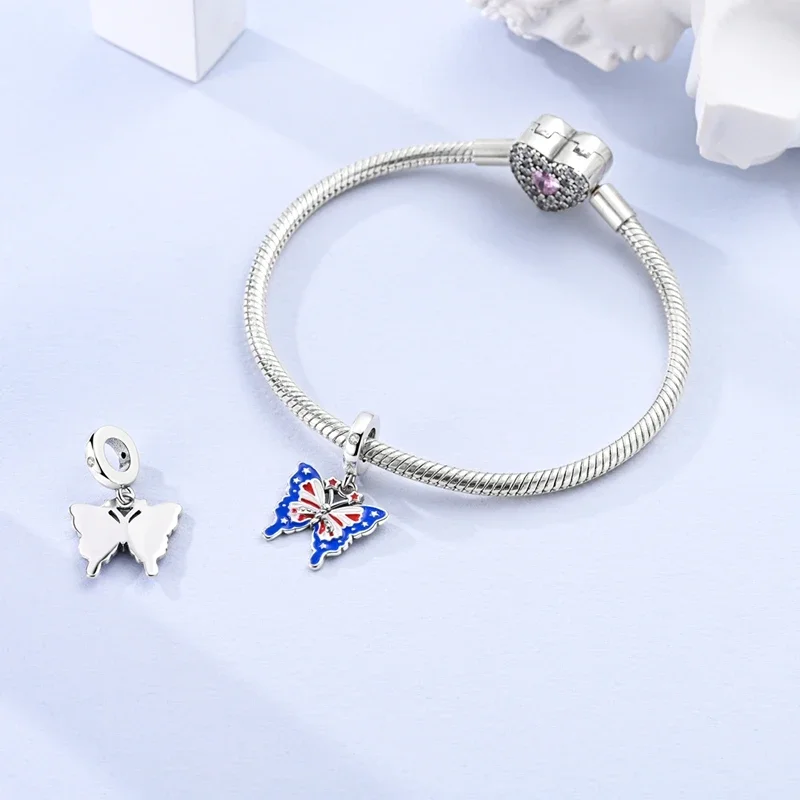 Charms Silver 925 Creative Flag-themed Butterfly Beads Fit Charms Plata 925 Original Bracelet Beads Women Jewellery Making