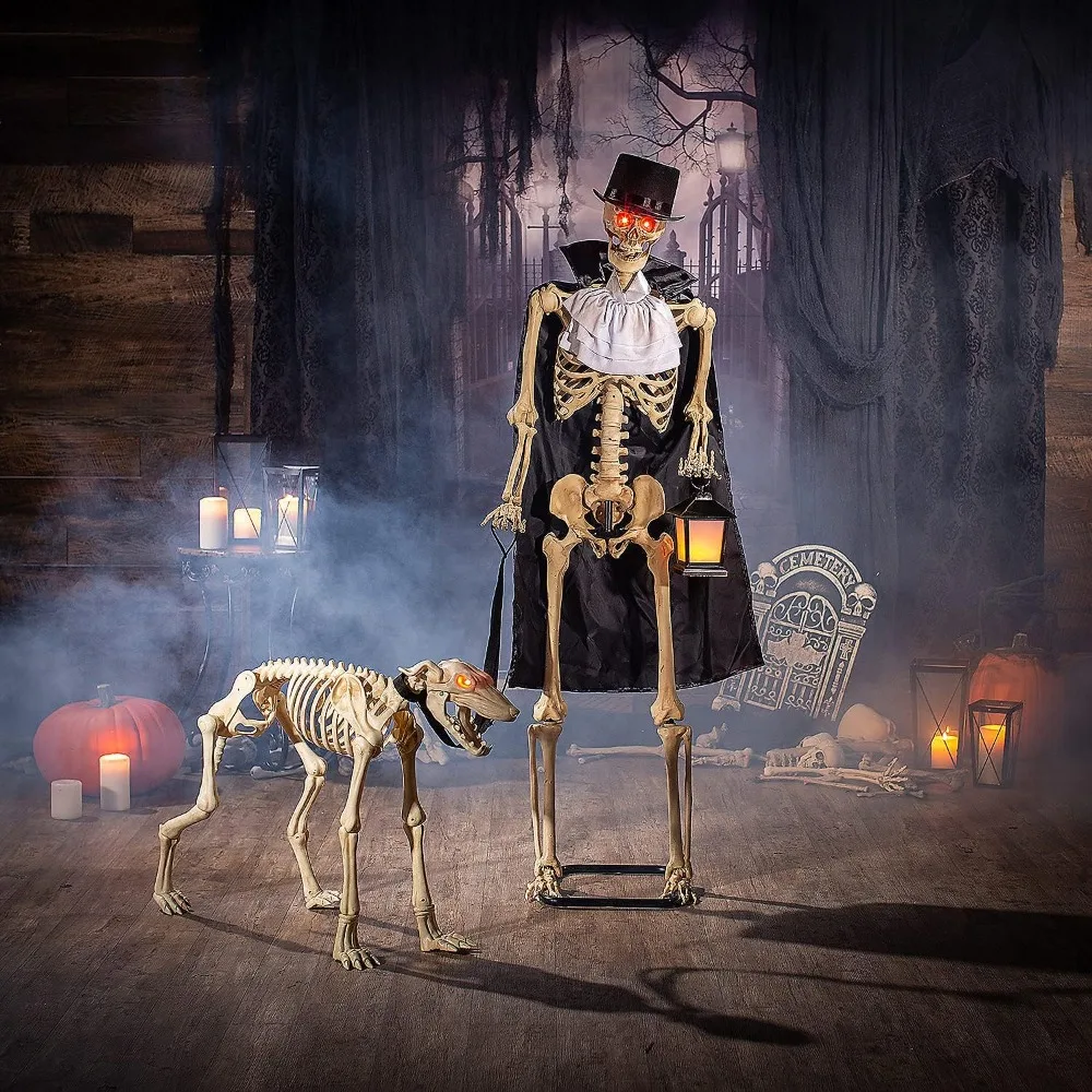 

Animated Skeleton & Dog Halloween Decorations - Scary Home Decor - 2 Pieces