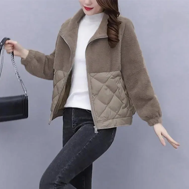 Lamb Wool Zipper Hoodie for Women Korean Cotton Jacket Short Thick and Plush Jacket