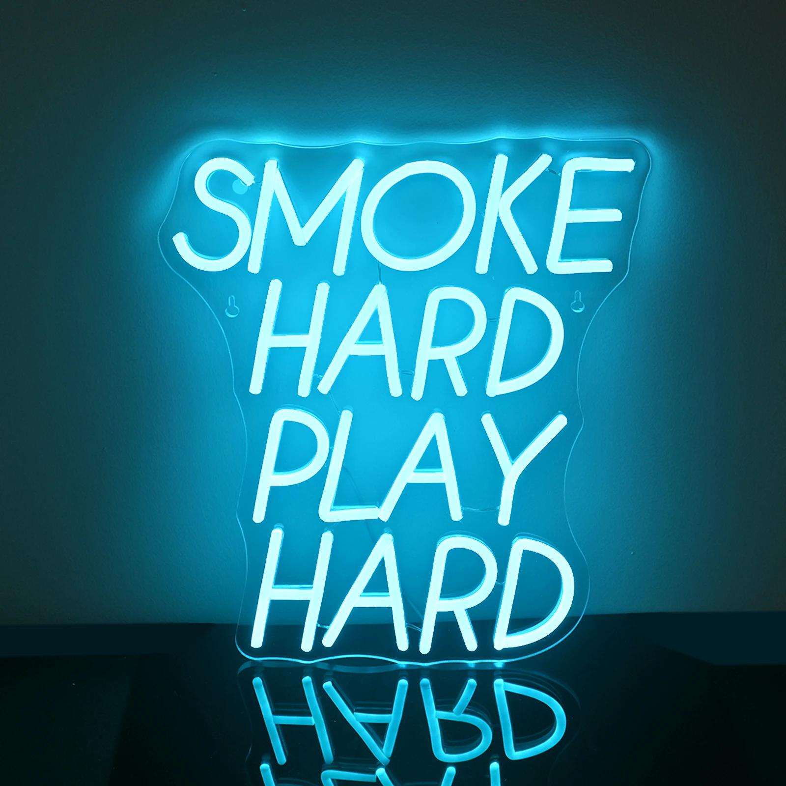 Smoke Hard Play Hard Ice Neon Signs Ice Blue Led Lights Bedroom Decoration Dimmable Letter Lamp For Game Smoking Area Bar Sign