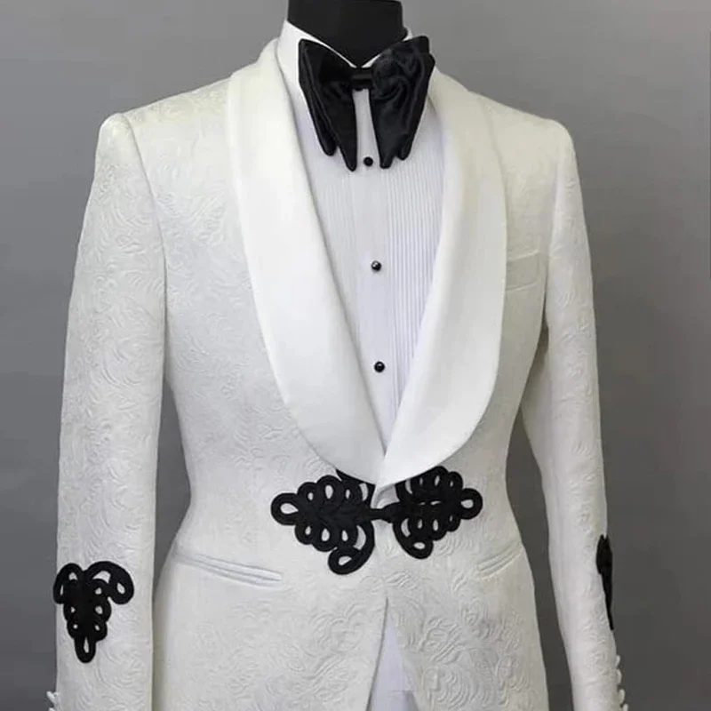 Une pièce Floral Blazer pour hommes Slim Fit blanc Costume veste châle revers sur mesure mariage manteau mâle mode Costume 2022 Une pièce Floral Blazer pour hommes Slim Fit blanc Costume veste châle revers sur mesure m