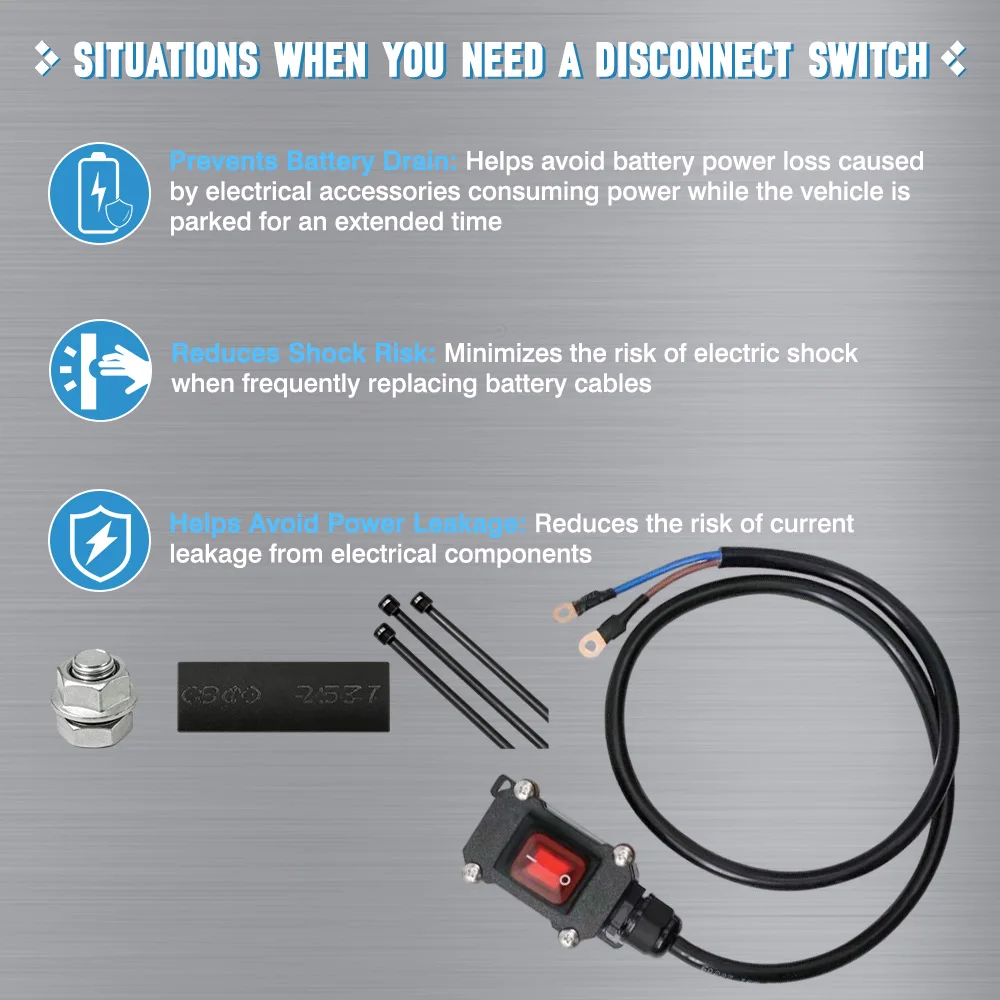 12V Motorcycle Kill Switch Heavy Duty Battery Disconnect Cable Waterproof Power Cut off Switch for Vehicles ﻿30/50/100cm view 6