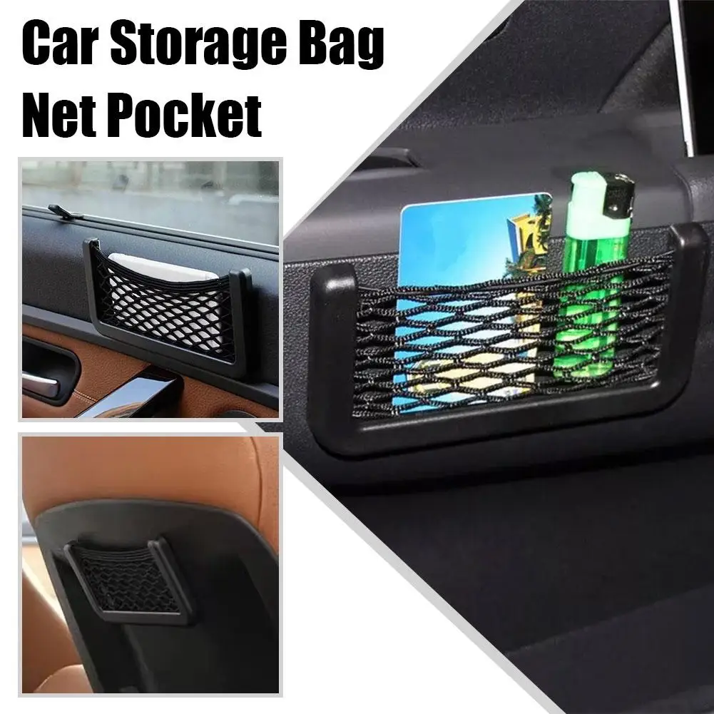 1PC Auto Seat Side Interior Back Sundries Pocket Mesh Elastic Pocket Nets Phone Holder Storage Storage Flexible Bag Bag Car A9W1