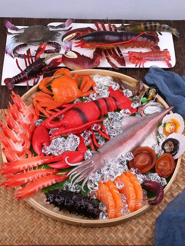 1 Uds. Modelo de mariscos simulado de pescado, camarones, calamares, pepino de mar, platos de abulón, accesorios de tiro de comida fresca para hotel