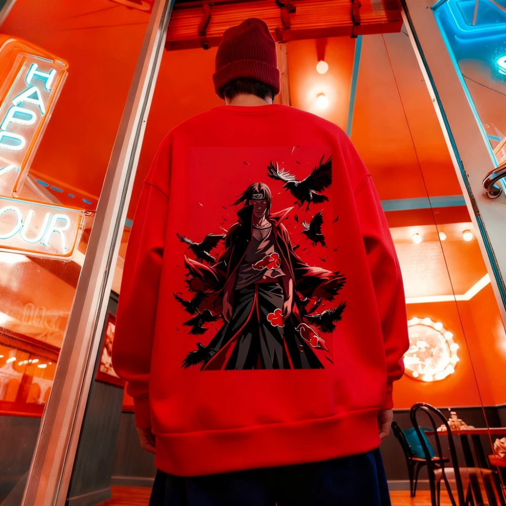 

2025 Naruto Theme Spring and Autumn Round Neck Long Sleeve Uchiha Itachi Printed Cotton Top Loose Comfortable Multi Functional