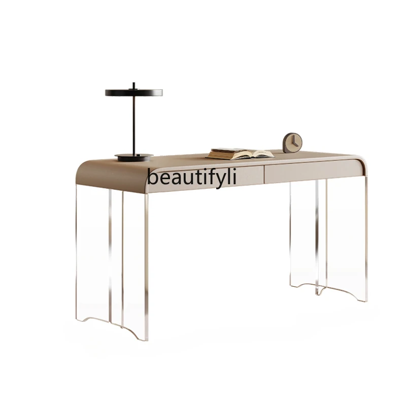 

Cream Style Light Luxury Modern Acrylic Suspension Office Desk Home Study Desk Dressing Table Integrated