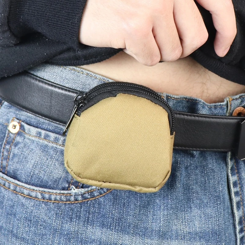 

Nylon Double Zipper Pocket Coin Purse Men Tactical Pouch Lightweight Outdoor Small Card Holder Keys Storage Belt Waist Bag
