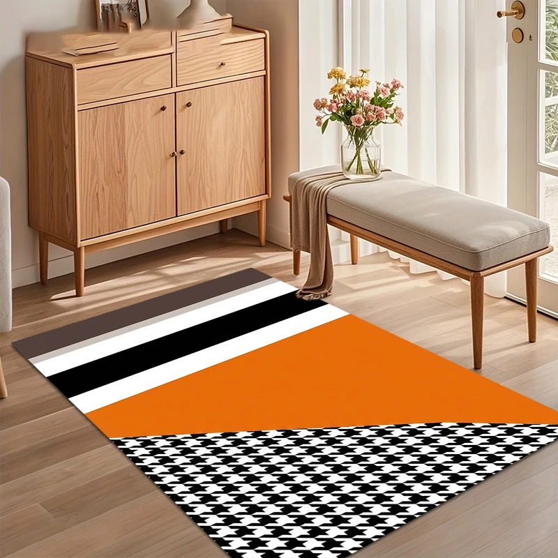 Orange Black Houndstooth Doormat Geometric Stripe Floor Mat Living Room Entrance Welcome Home Decor Rug