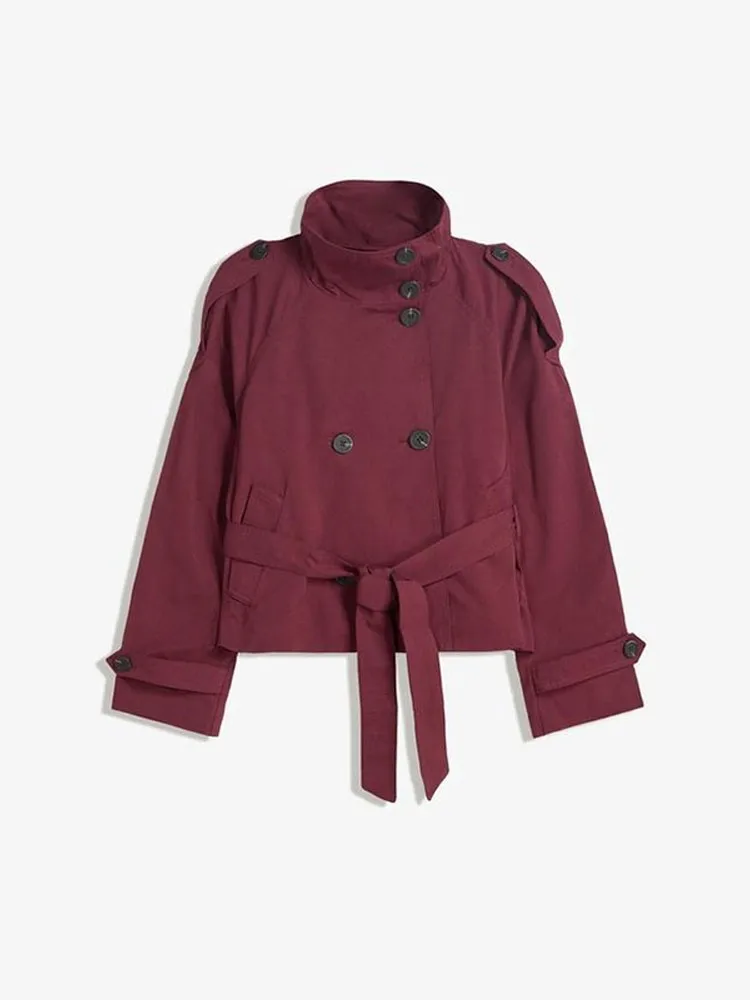 معطف قصير أنيق للنساء أنيق بأكمام طويلة وياقة مدورة وأزرار وأربطة معاطف علوية للسيدات للعطلات ملابس الشارع الشهير للمكتب جديد #3