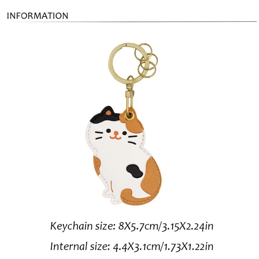 Cartoon Meow Calico Cat Keychain Creative Leather Ginger Cat Access Card Holder Funny Animal Tuxedo Cat Pendant Keyfob view 6