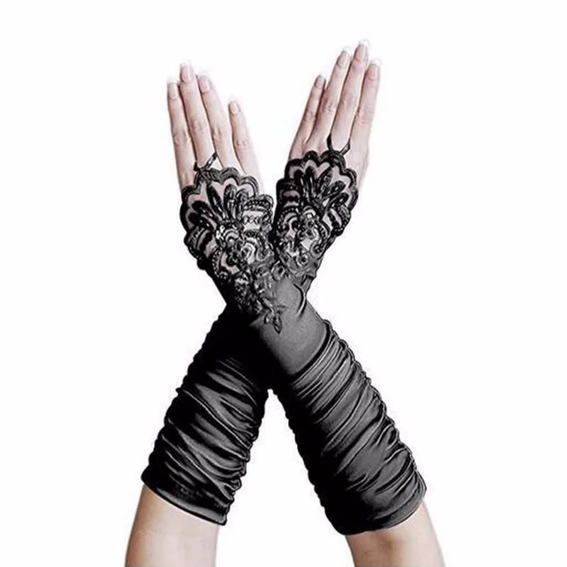 1pair Elegant Long Wedding Gloves Elbow Length Women's Fingerless Wedding Dress Applique Satin Dance