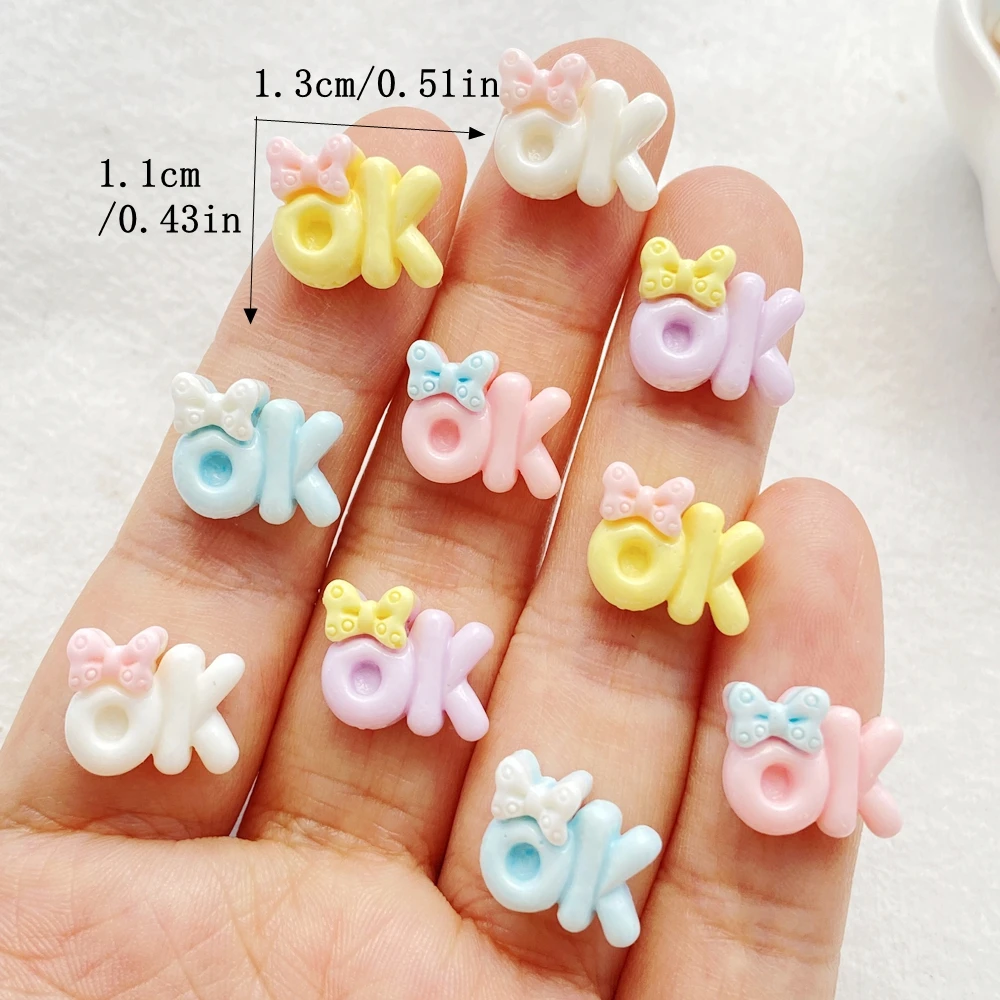 30Pcs Cute Resin Mini Colorful OK Letters Series FlatBack Cabochon Ornament Jewelry Making Manicure Hairwear Accessories
