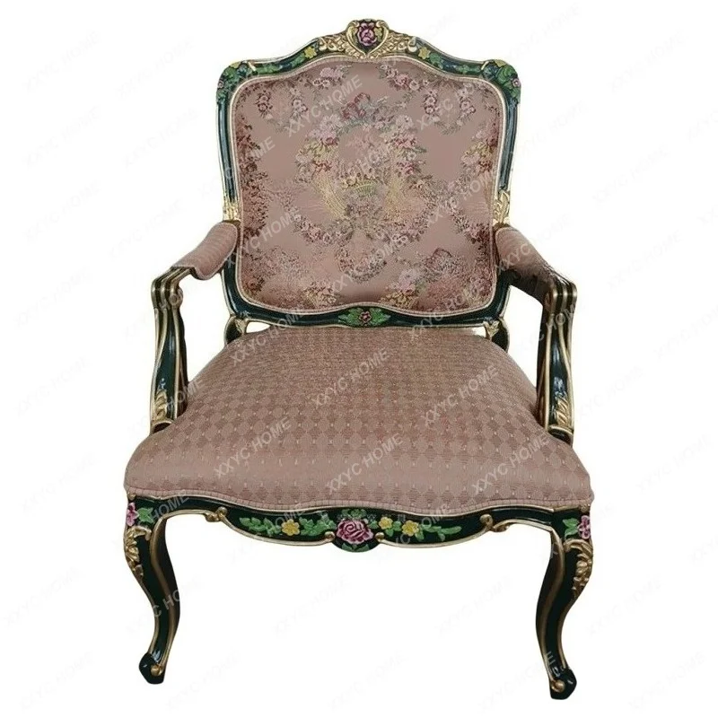 Solid wood carved single chair  embroidery book chair Fabric leisure chair