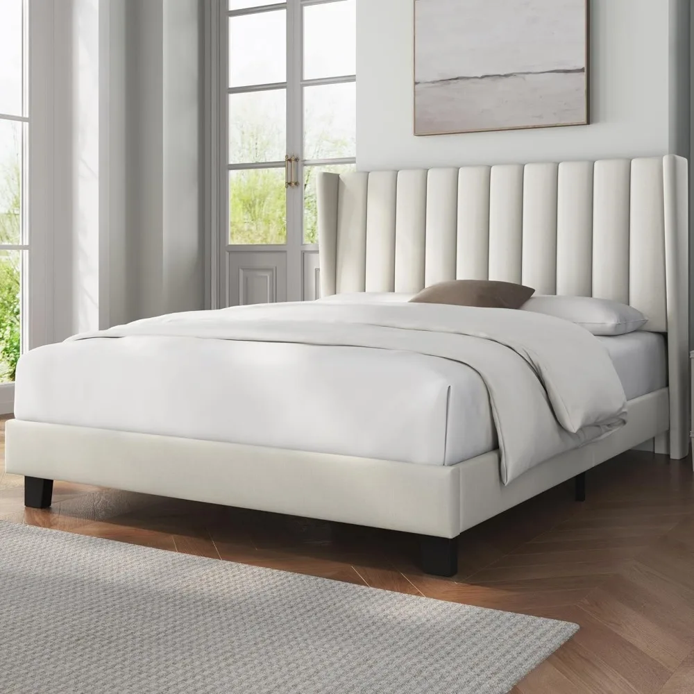 

Bed Frame Upholstered Platform Bed with Fabric Headboard Non-Slip and Noise-Free/No Box Spring Needed/Easy Assembly