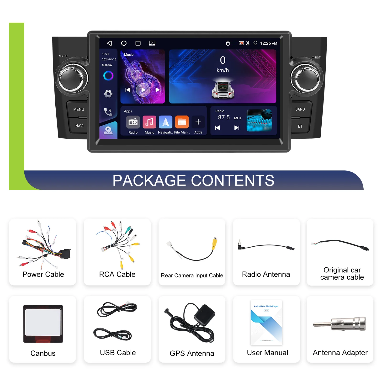 Podofo 1Din Android 4+64G Autoradio für FIAT Punto 05-09/Linea 07-11 Carplay Android Auto GPS WIFI Mirror Link Auto-Audio-Stereoanlage – Detail 24