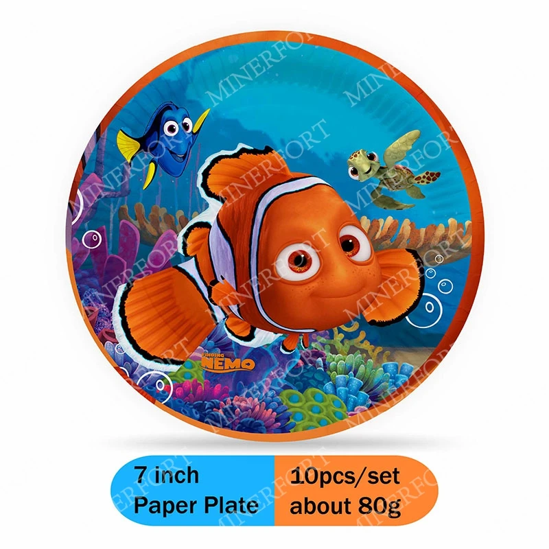 Finding Nemo Theme Cartoon Paper Plate Cups Swirls Stickers Cake Topper Character Fish for Birthday Party Decorations Supplies