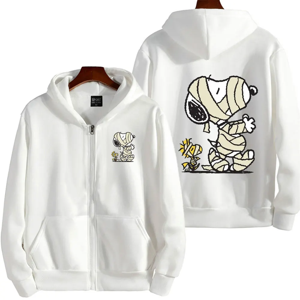 Snoopy Injured Cartoon Anime Men Zipper Hoodie Spring Autumn Fashion Women Sweatshirt 2024 New Korean Style Couple Jacket Coat