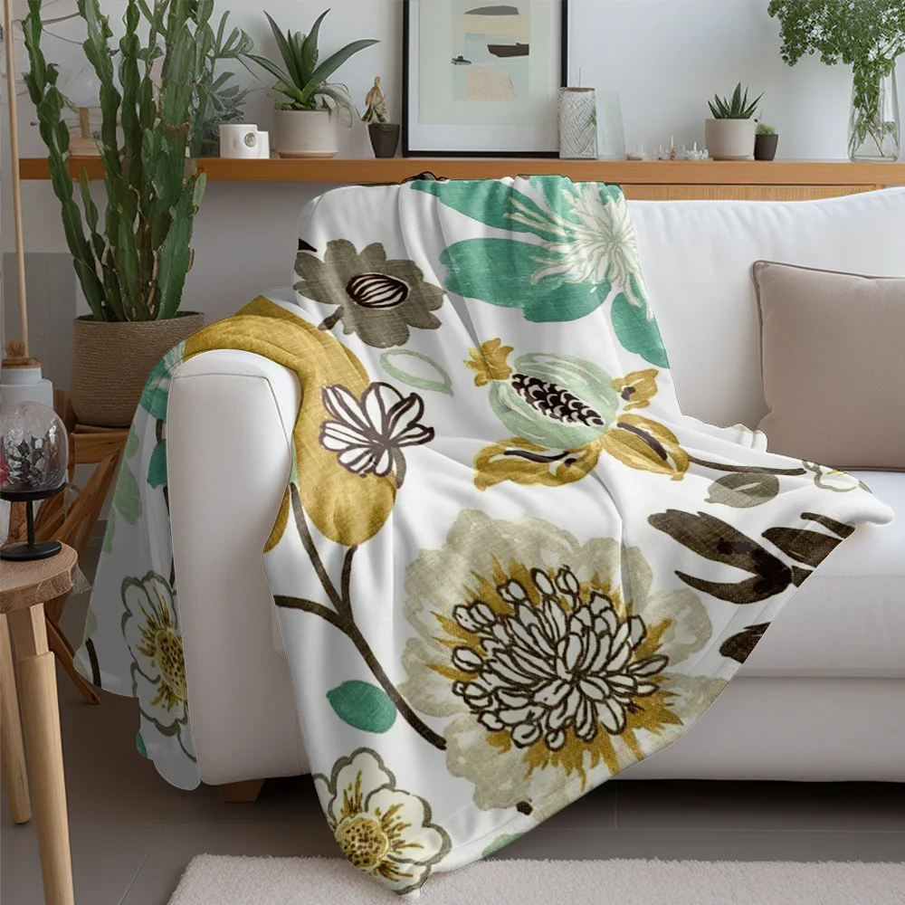 Floral Pattern Canvas Wall Art Printed Decorative Throw Blanket Sofa Bed Living Room Bedroom Decor