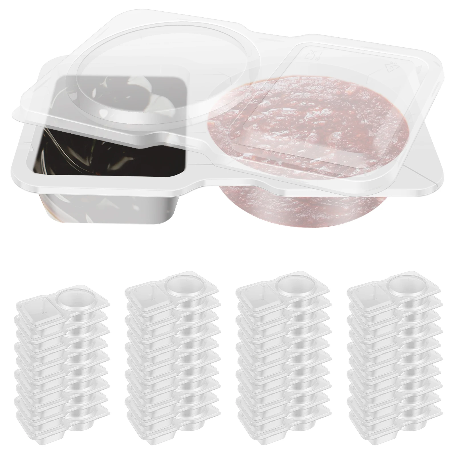 40/80PC Plastic Compartment Snack Containers Reusable Double Compartment Condiment Container Leak-Proof Double Compartment Snack