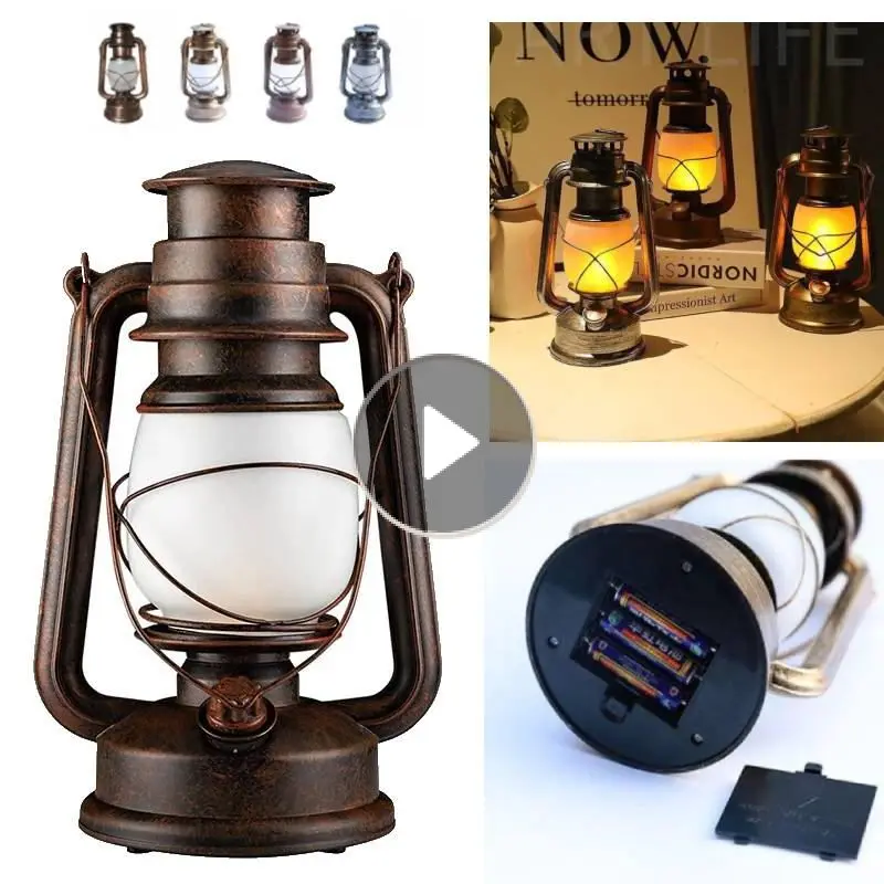 

Retro Portable Lantern Outdoor Camping Kerosene Lamp Without Remote Control Dynamic Flame Light Battery Powered LED Table Lamp