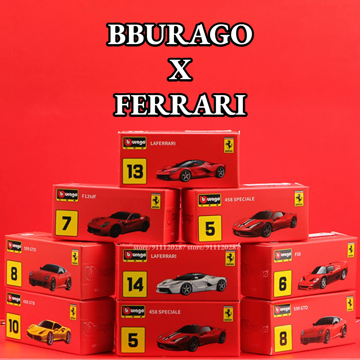 Bburago 1/64 Ferrari Mini Car Model, BB09 F40 COMPETIZIONE Scale Lefarrari F40 F50 488GTB Diecast Miniature Art Replica Toy