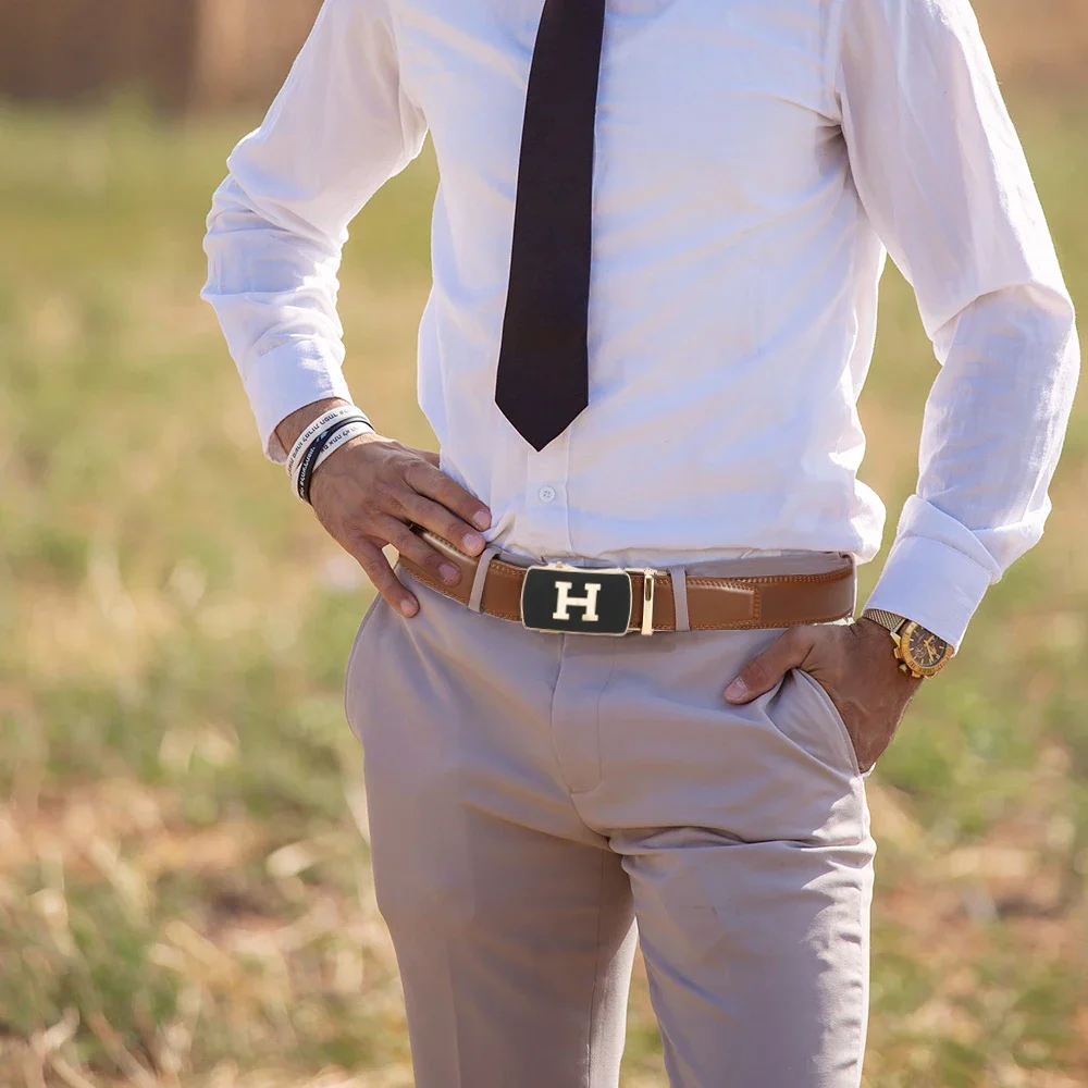 Men\'s Leather Belt Automatic High Quality Cowhide Belt Women Genuine Luxury Leather Belt for Men Male Strap Letter Business Male
