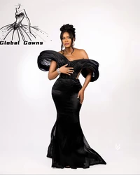 Aso Ebi Black Off The Shoulder Evening Dress For Black Girls Ruffles Prom Dresses Chic And Elegant Woman Gown Customized