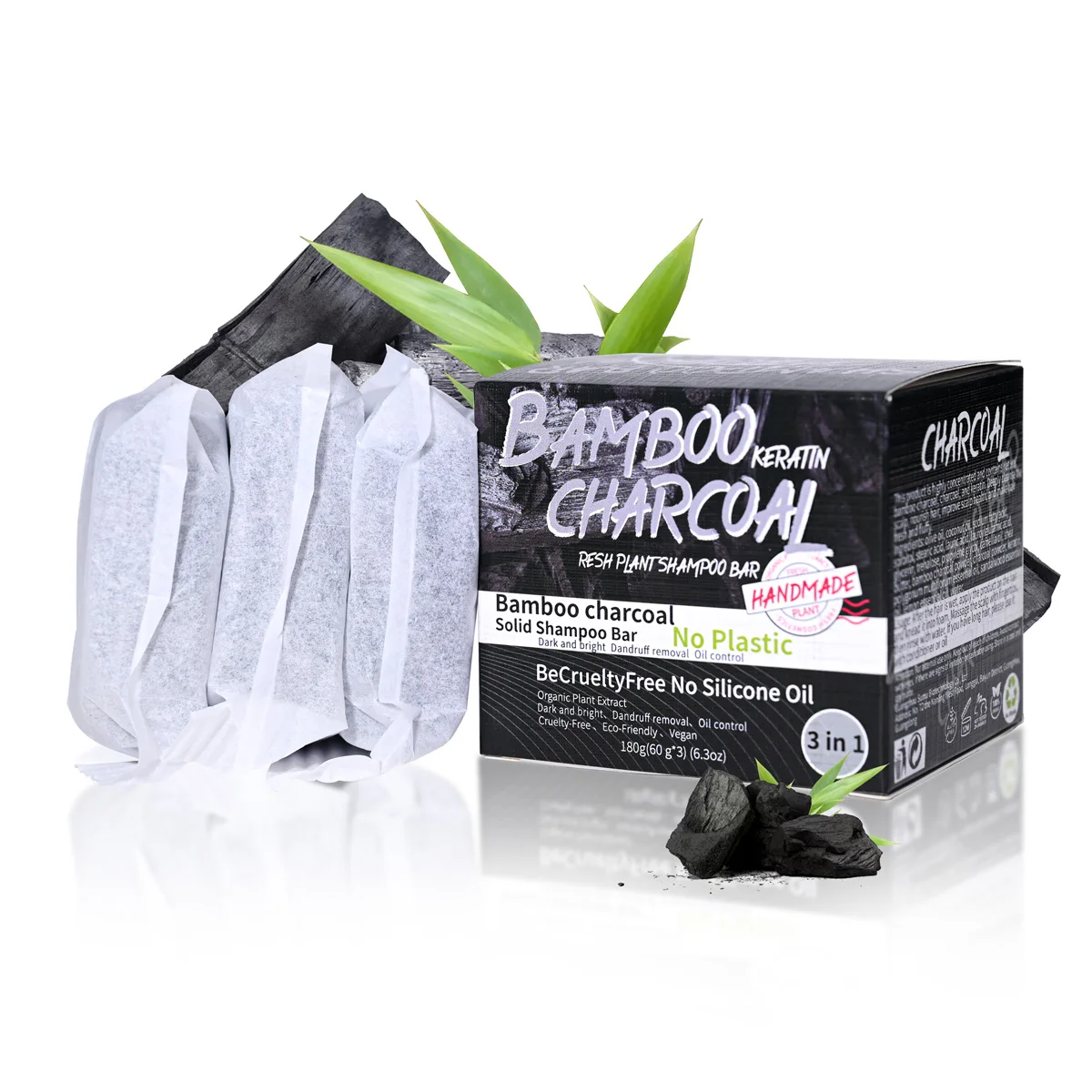 3pcs Set Of Bamboo Charcoal Plant Extract Essential Oil Shampoo Soap Oil Control Refreshing Solid Shampoo Soap Handmade Soap