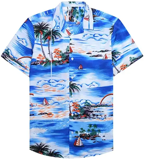 Wholesale Custom Short Sleeve Shirt Men's Regular Fit Short Sleeve Casual Beach Hawaiian Shirt Fishing Sports Shirts